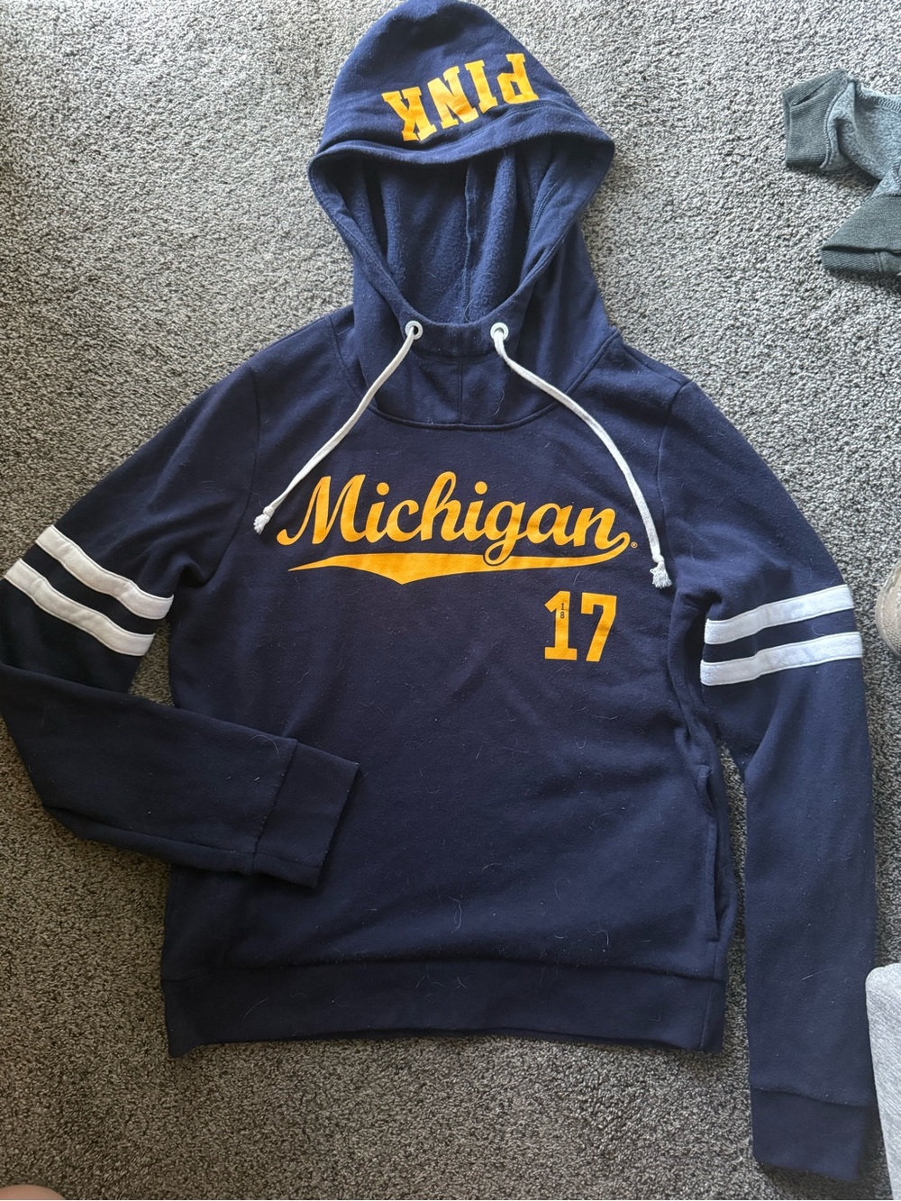 PINK Victoria's Secret Navy & Gold Michigan Crewneck Hoodie